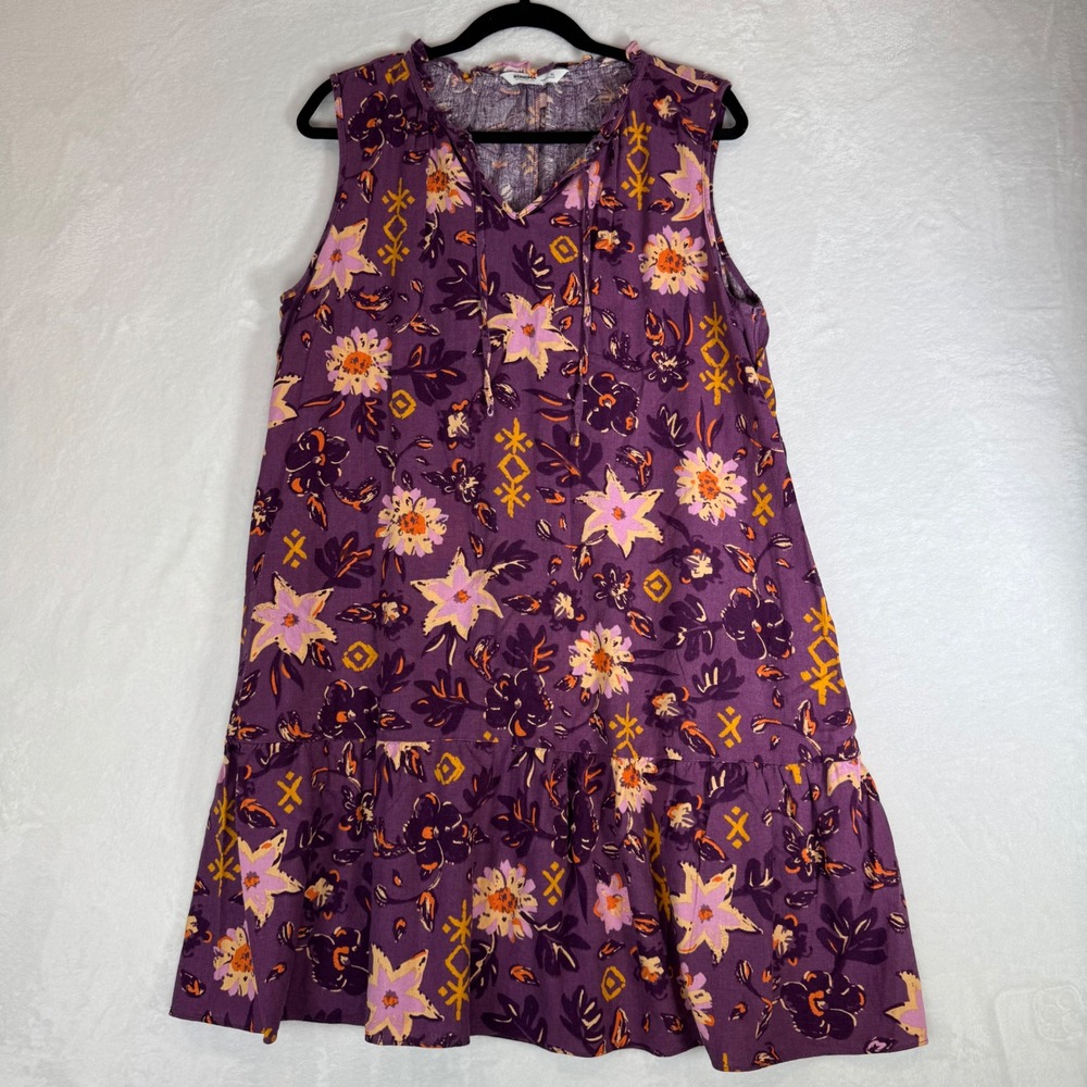 Sonoma Goods For Life Purple Floral Linen Blend Sleeveless Tiered Dress XL - Picture 2 of 9